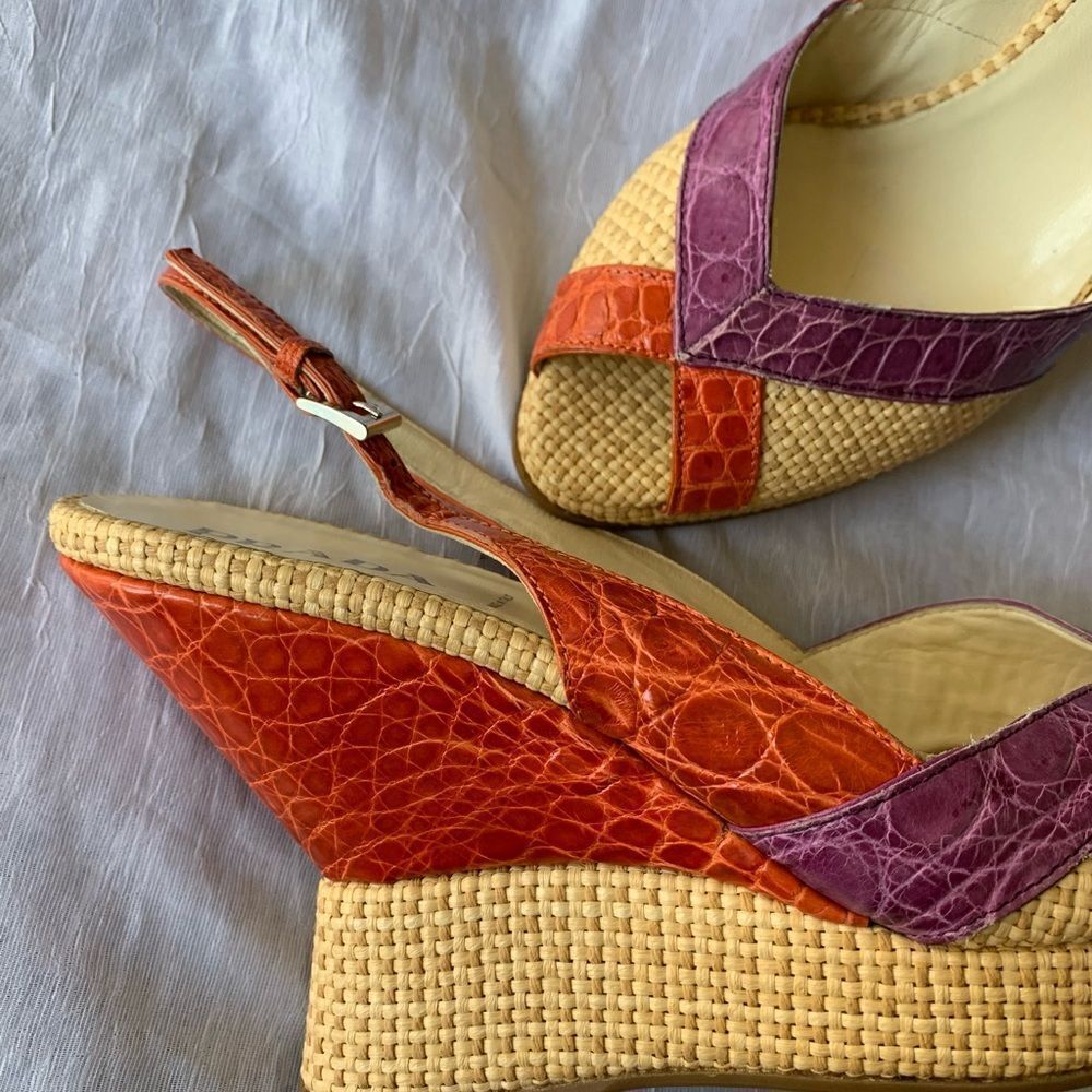 PRADA Slingback Rattan Leather Wedge Open Toe colorful Sandals Shoes sz 8.5-9 - Picture 10 of 10